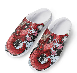 Red Japanese Dragon Tattoo Print Mesh Casual Shoes