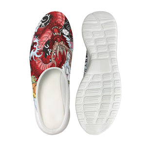 Red Japanese Dragon Tattoo Print Mesh Casual Shoes