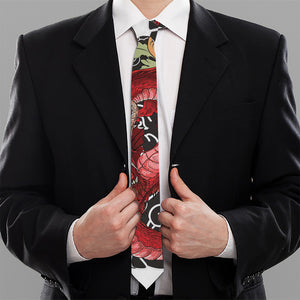 Red Japanese Dragon Tattoo Print Necktie