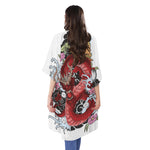 Red Japanese Dragon Tattoo Print Open Front Beach Cover Up