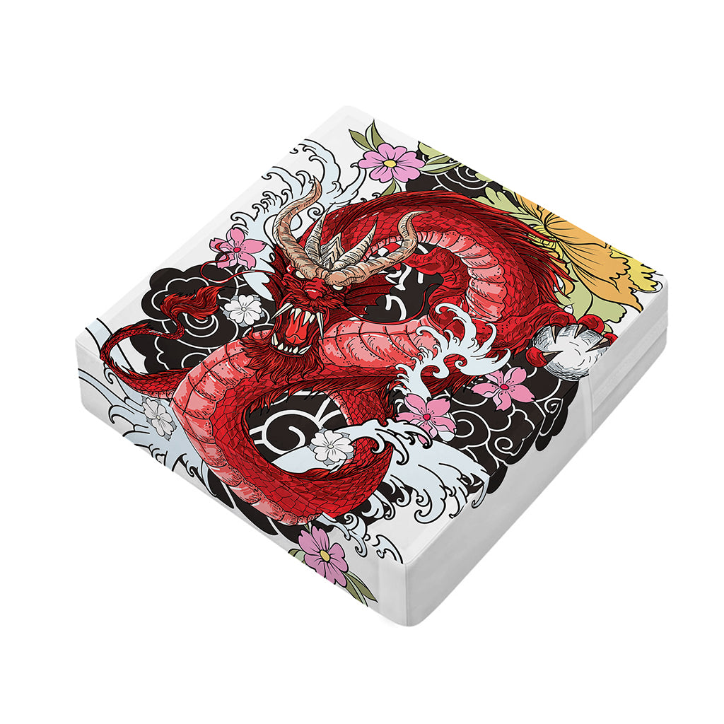 Red Japanese Dragon Tattoo Print Outdoor Seat Cushion Cover