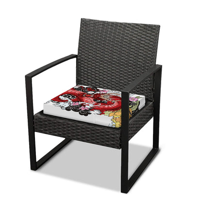 Red Japanese Dragon Tattoo Print Outdoor Seat Cushion Cover