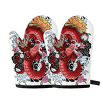 Red Japanese Dragon Tattoo Print Oven Mitts