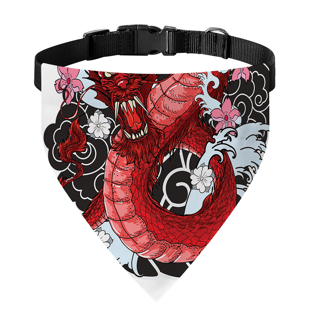 Red Japanese Dragon Tattoo Print Over The Collar Dog Bandana