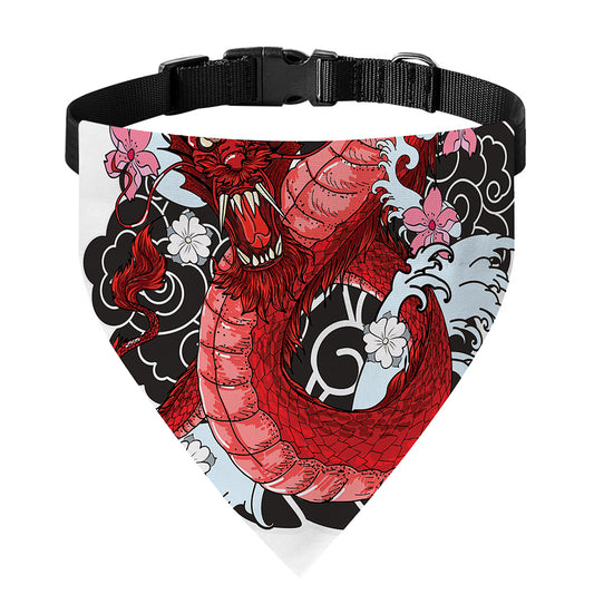 Red Japanese Dragon Tattoo Print Over The Collar Dog Bandana