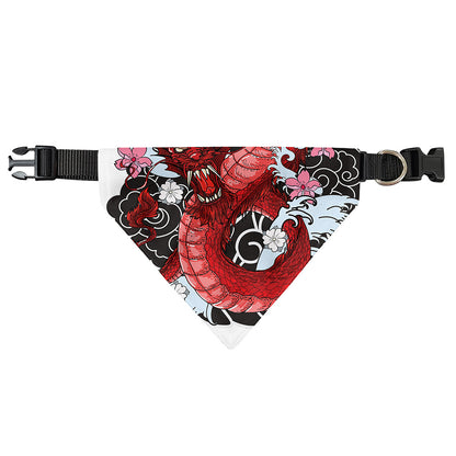 Red Japanese Dragon Tattoo Print Over The Collar Dog Bandana