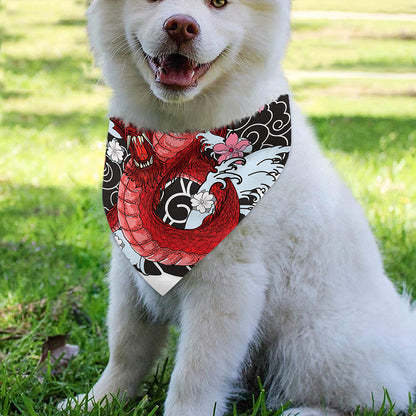 Red Japanese Dragon Tattoo Print Over The Collar Dog Bandana