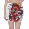 Red Japanese Dragon Tattoo Print Pencil Mini Skirt