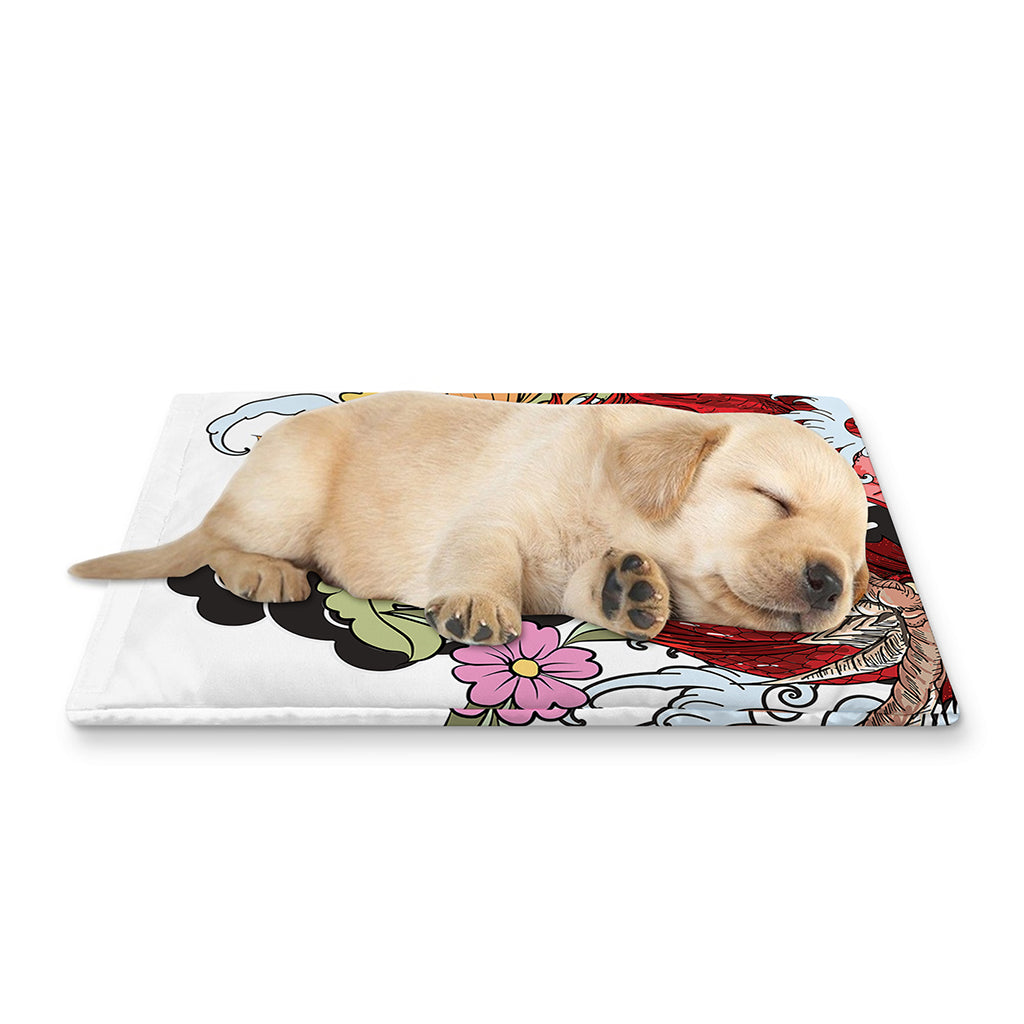 Red Japanese Dragon Tattoo Print Pet Cooling Mat Cover