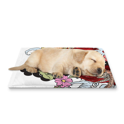 Red Japanese Dragon Tattoo Print Pet Cooling Mat Cover