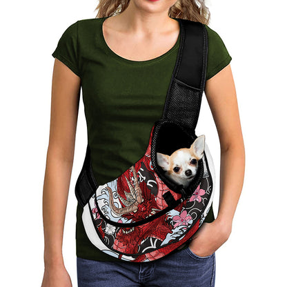 Red Japanese Dragon Tattoo Print Pet Sling Carrier