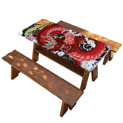 Red Japanese Dragon Tattoo Print Picnic Table Cover