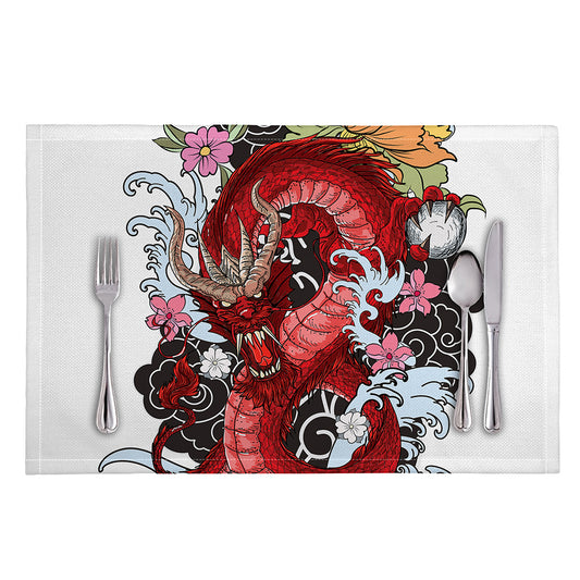 Red Japanese Dragon Tattoo Print Placemat