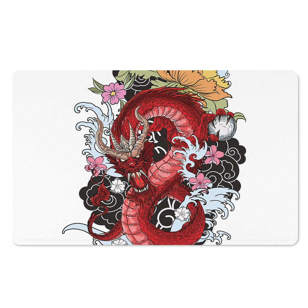 Red Japanese Dragon Tattoo Print Polyester Doormat