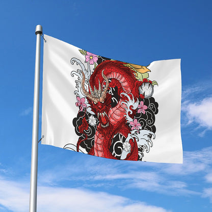 Red Japanese Dragon Tattoo Print Polyester Flag