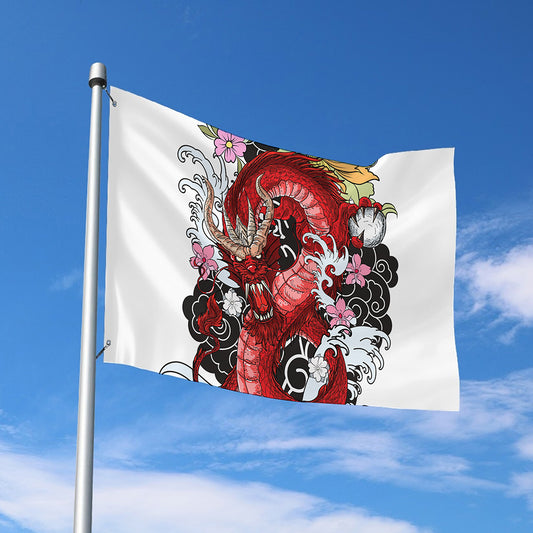 Red Japanese Dragon Tattoo Print Polyester Flag