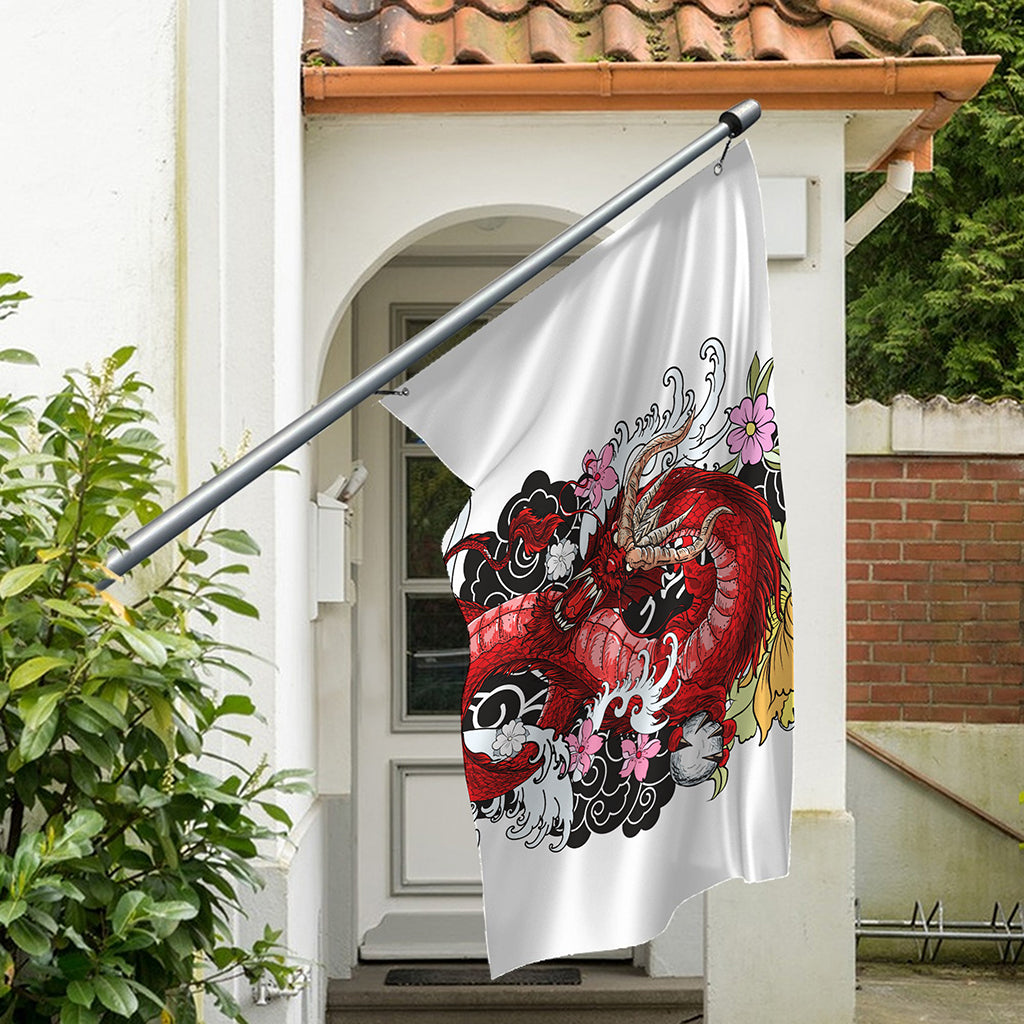Red Japanese Dragon Tattoo Print Polyester Flag