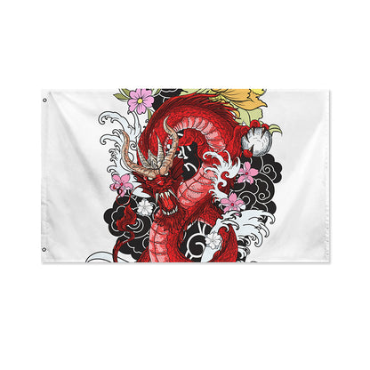 Red Japanese Dragon Tattoo Print Polyester Flag