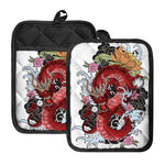 Red Japanese Dragon Tattoo Print Pot Holders With Pocket