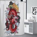 Red Japanese Dragon Tattoo Print Premium Shower Curtain