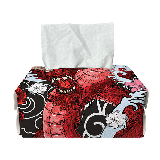 Red Japanese Dragon Tattoo Print Rectangle Tissue Box Cover