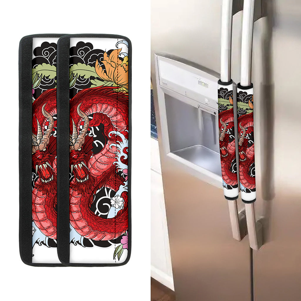 Red Japanese Dragon Tattoo Print Refrigerator Handle Covers