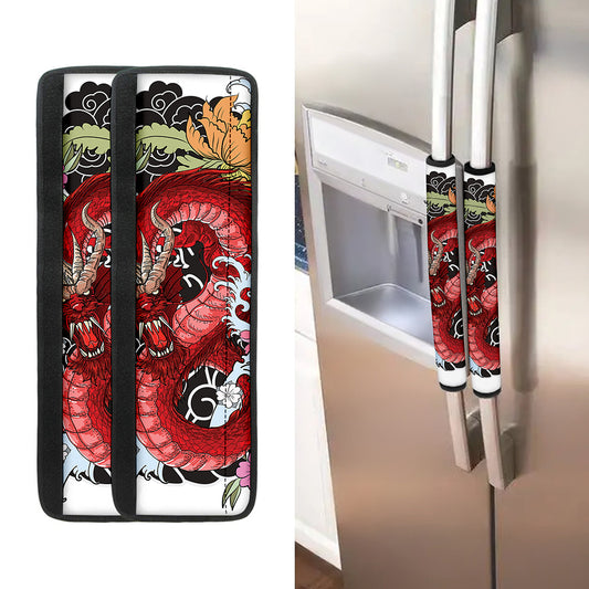 Red Japanese Dragon Tattoo Print Refrigerator Handle Covers
