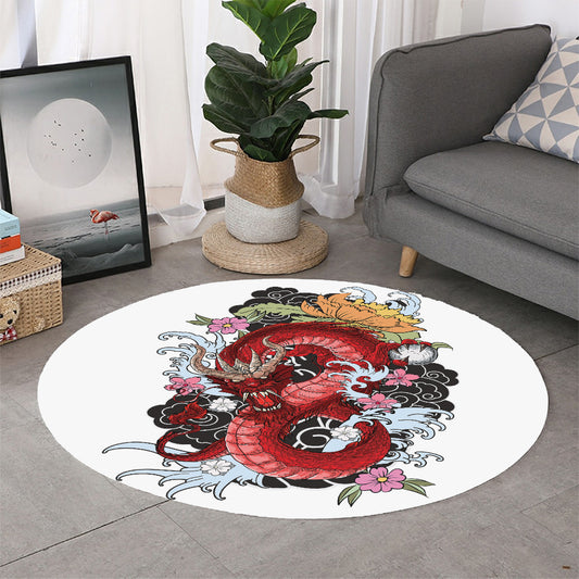 Red Japanese Dragon Tattoo Print Round Rug