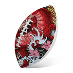 Red Japanese Dragon Tattoo Print Rugby Ball