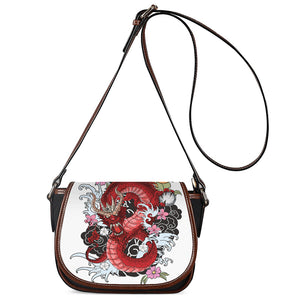 Red Japanese Dragon Tattoo Print Saddle Bag