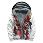 Red Japanese Dragon Tattoo Print Sherpa Lined Zip Up Hoodie