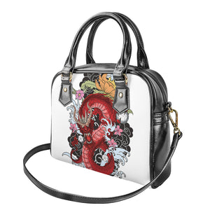 Red Japanese Dragon Tattoo Print Shoulder Handbag