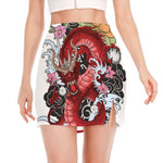 Red Japanese Dragon Tattoo Print Side Slit Mini Skirt
