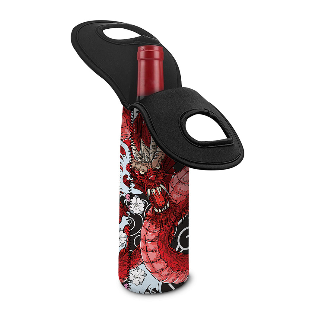 Red Japanese Dragon Tattoo Print Single Neoprene Wine Tote