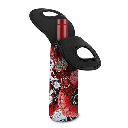 Red Japanese Dragon Tattoo Print Single Neoprene Wine Tote
