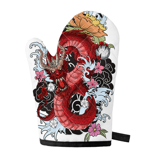 Red Japanese Dragon Tattoo Print Single Oven Mitt