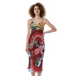Red Japanese Dragon Tattoo Print Slim Fit Midi Cami Dress