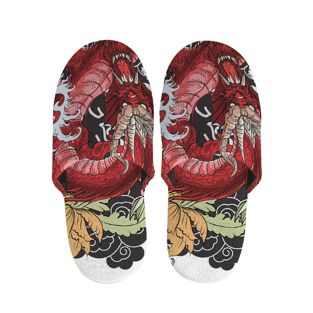 Red Japanese Dragon Tattoo Print Slippers