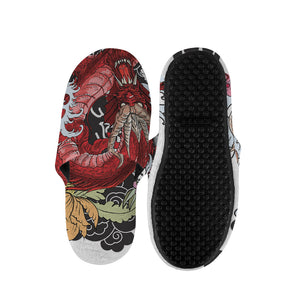 Red Japanese Dragon Tattoo Print Slippers