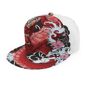 Red Japanese Dragon Tattoo Print Snapback Cap