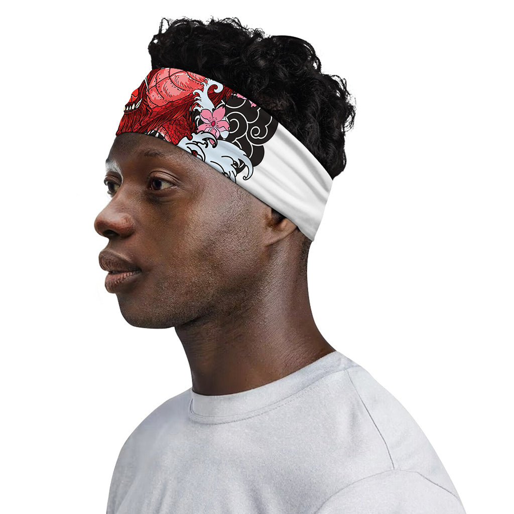 Red Japanese Dragon Tattoo Print Sports Headband