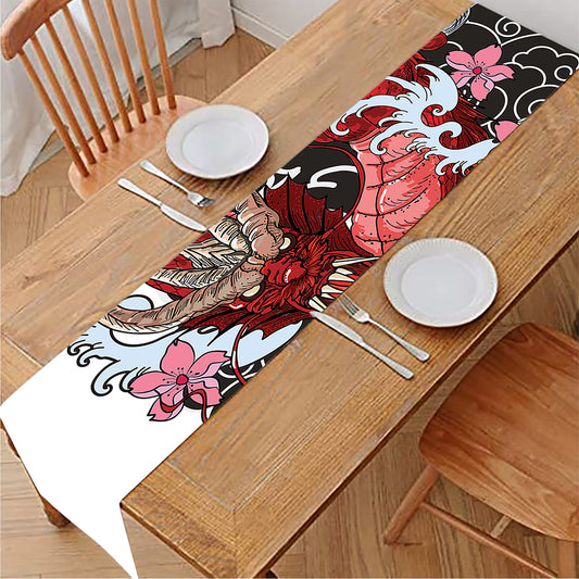 Red Japanese Dragon Tattoo Print Table Runner