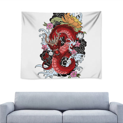 Red Japanese Dragon Tattoo Print Tapestry