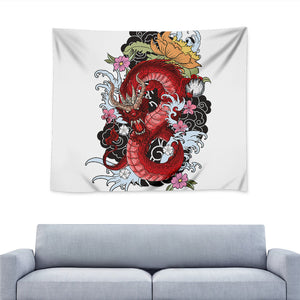 Red Japanese Dragon Tattoo Print Tapestry