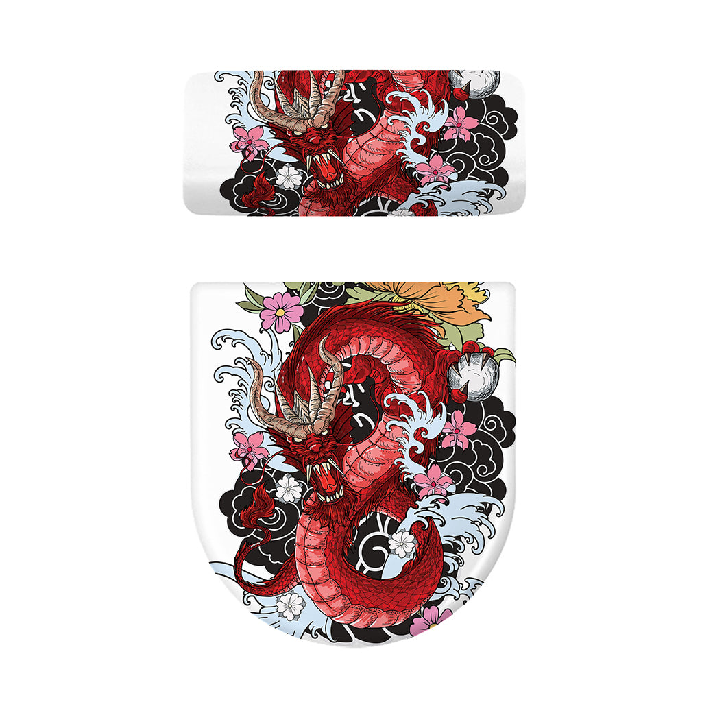 Red Japanese Dragon Tattoo Print Toilet Lid And Tank Cover Set