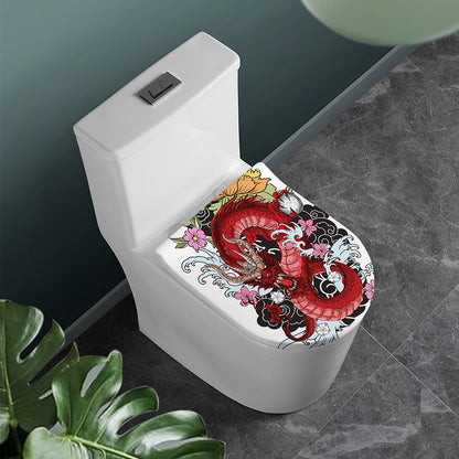 Red Japanese Dragon Tattoo Print Toilet Lid Cover