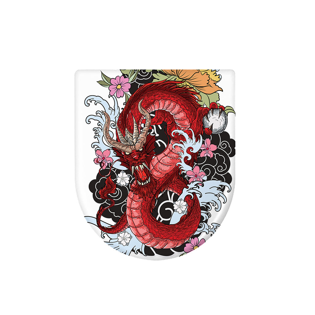 Red Japanese Dragon Tattoo Print Toilet Lid Cover