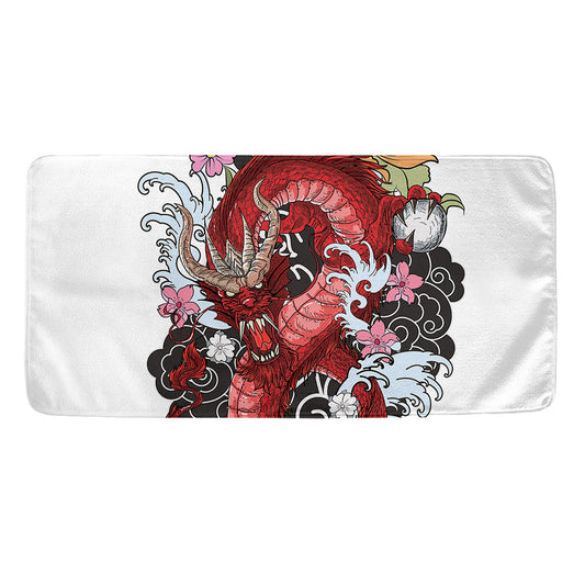 Red Japanese Dragon Tattoo Print Towel