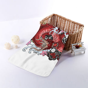 Red Japanese Dragon Tattoo Print Towel