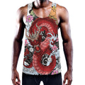 Red Japanese Dragon Tattoo Print Men's Workout Tank Top